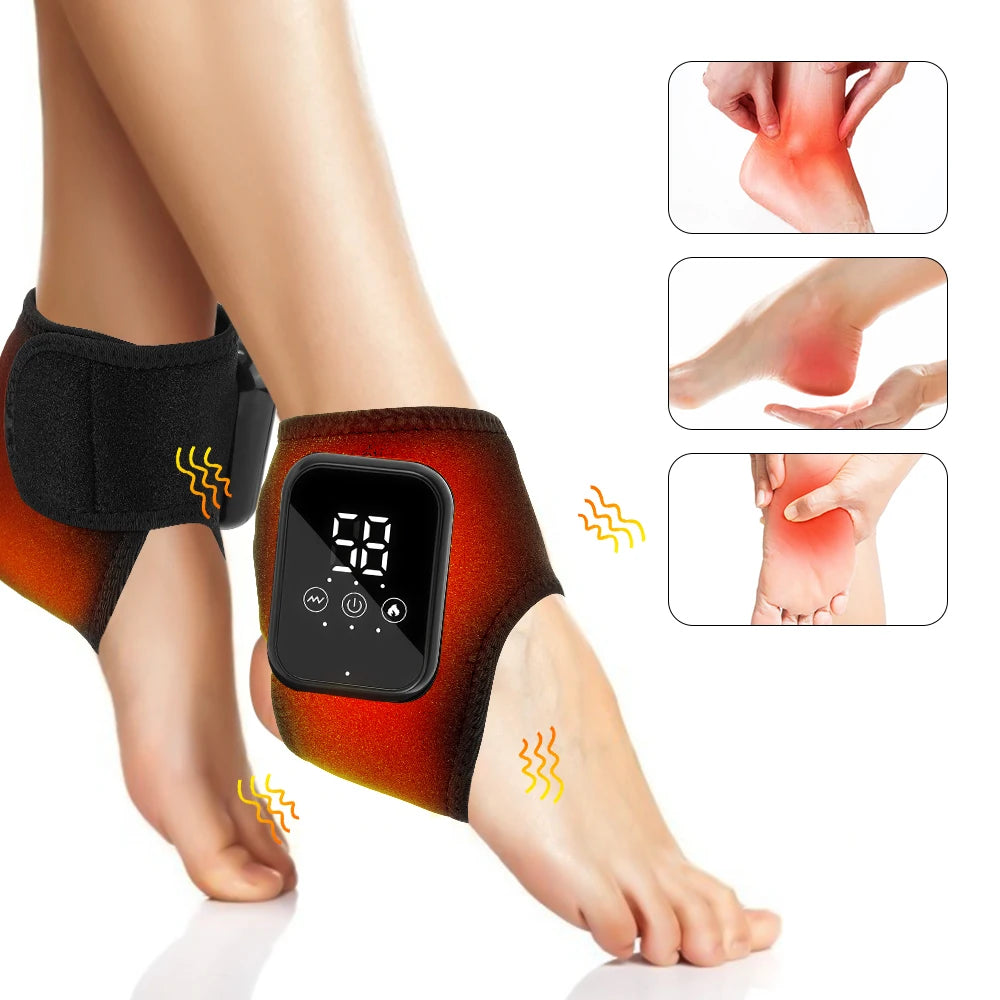 Heated ankle massager brace with black wrap and front digital controller panel
