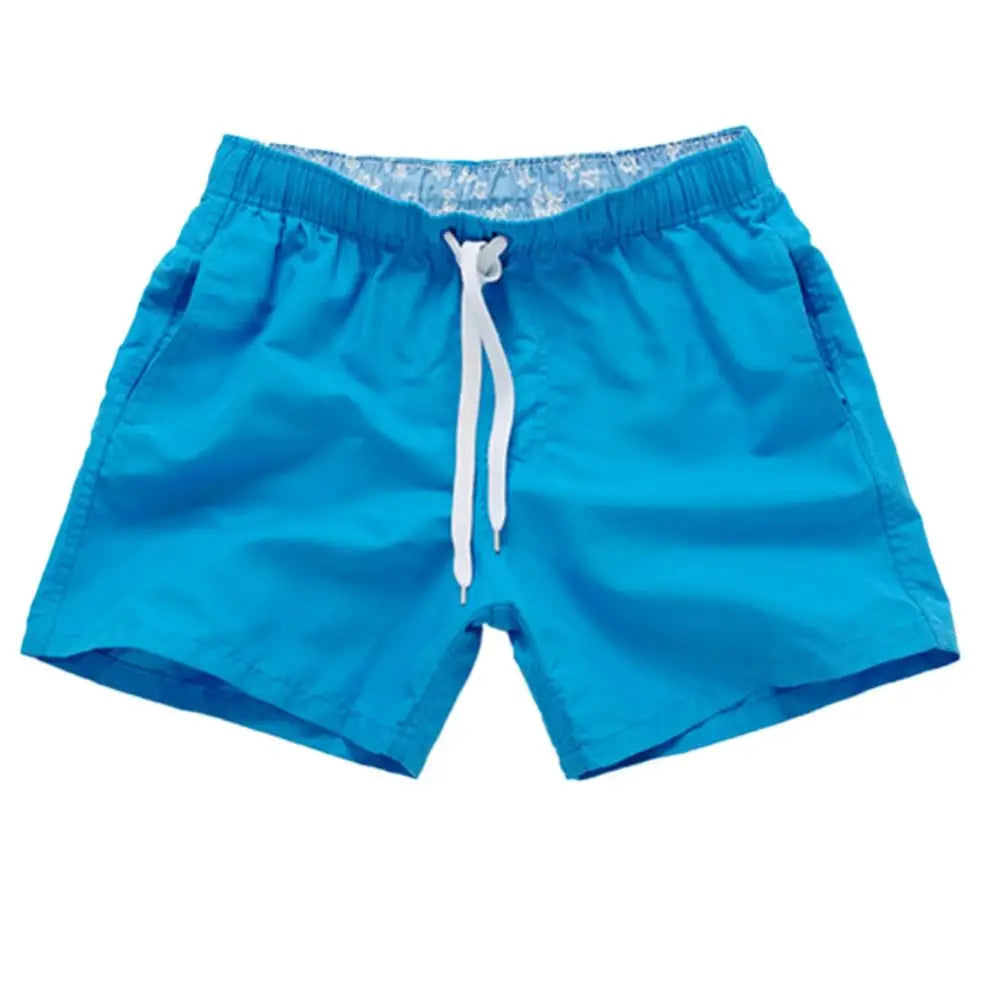 Casual Solid Color Summer Beach Shorts  Men's Drawstring Swimming Trunks