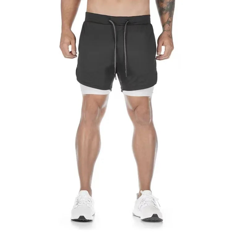 Men's Multi-Pocket Double-Layer Shorts Fitness Leisure Beach Sports Lined Tight Shorts Daily Mesh Camouflage Running Quick Dry