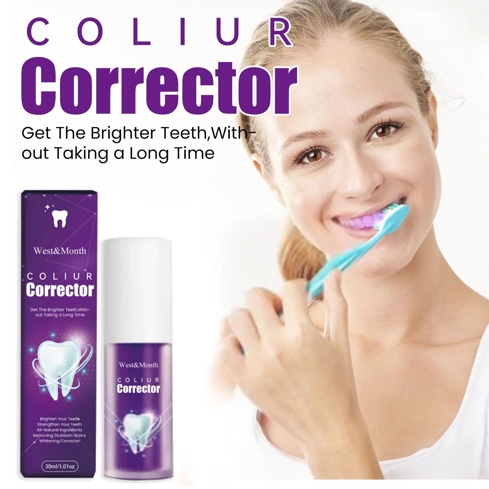Purple Whitening Toothpaste Remove Stains Reduce Yellowing Teeth Color Correcting Brightening Repairing Fresh Breath Gums Care