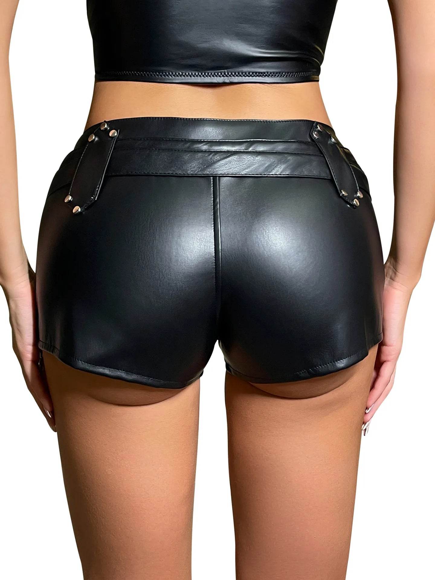 26 New Pu Imitation Leather Shorts Elastic Belt Low-rise Shorts for Women Hot Pants