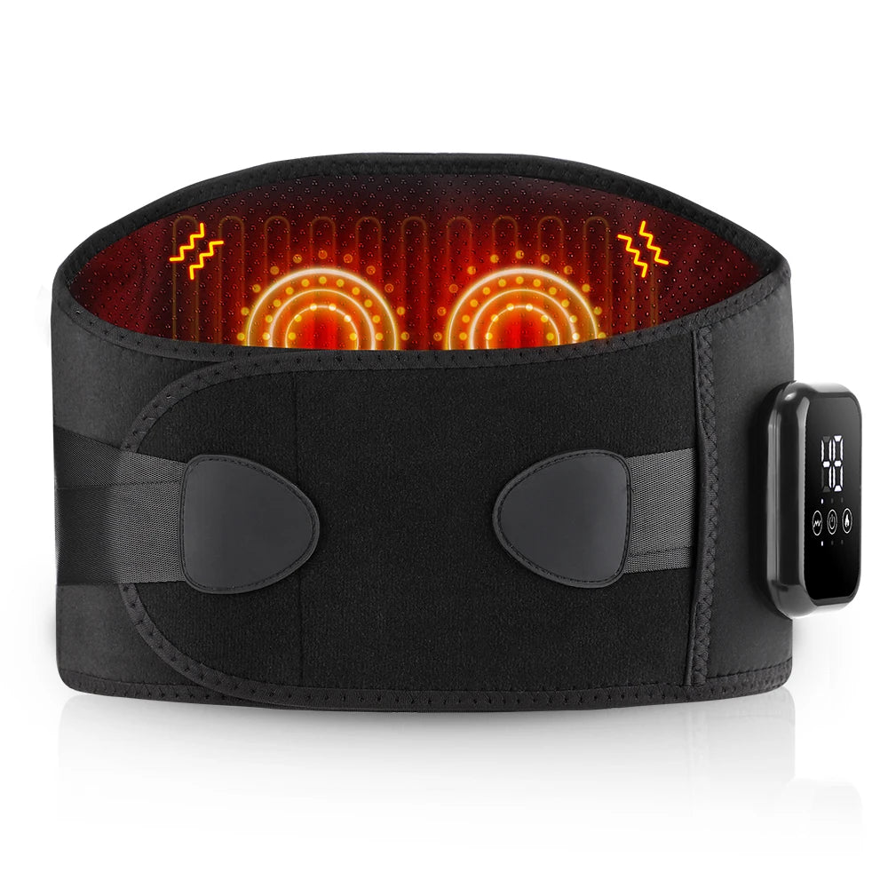 Black infrared heating waist massager belt with red light emitters and side controller