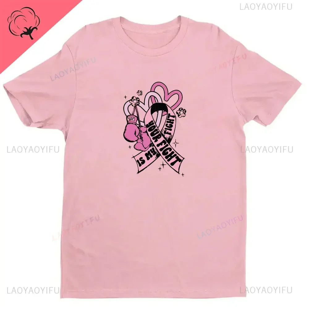 Breast Cancer Awareness We Wear Pink Awareness Ribbon Aesthetic Clothes Pink and White Tops Shirt