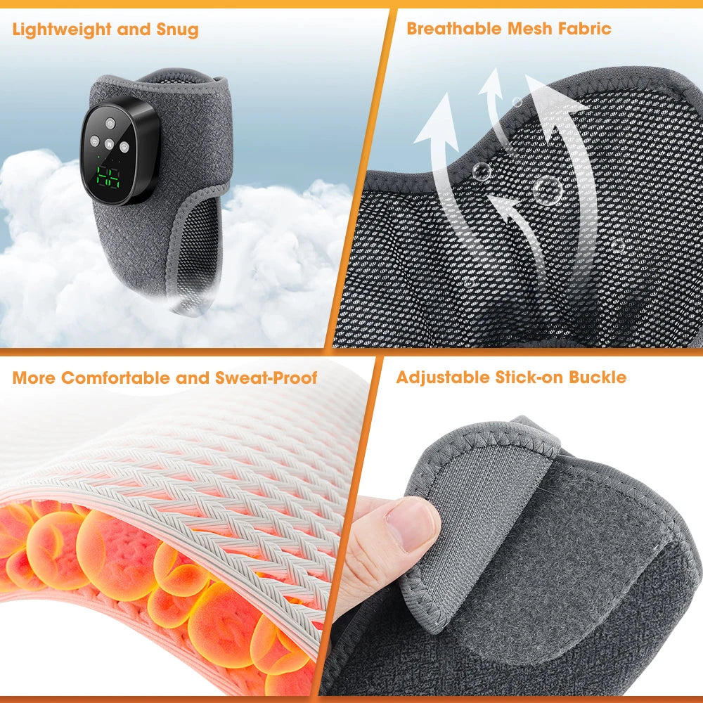Dark gray ankle massager brace with wireless controller and LED display.