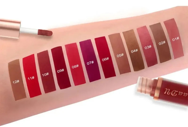 12 Colors Matte Velvet Lip Glaze Waterproof Liquid Lipstick Nude Brown Moisturizing Long Lasting Non-stick Cup Lip Gloss Makeup