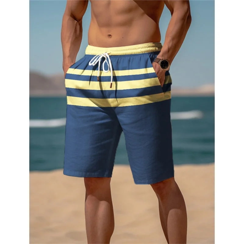 Men's Color Block Pattern Swim Trunks Casual Swimwear Beach Sports Surf Board Shorts