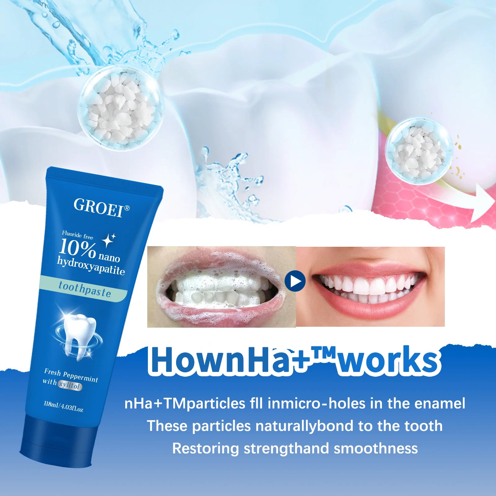 Hydroxyapatite Toothpaste Refresh Prevent Dental Cavities Stain Removal Smoke Coffee Tea Stains Sensitive Teeth Oral Hygiene