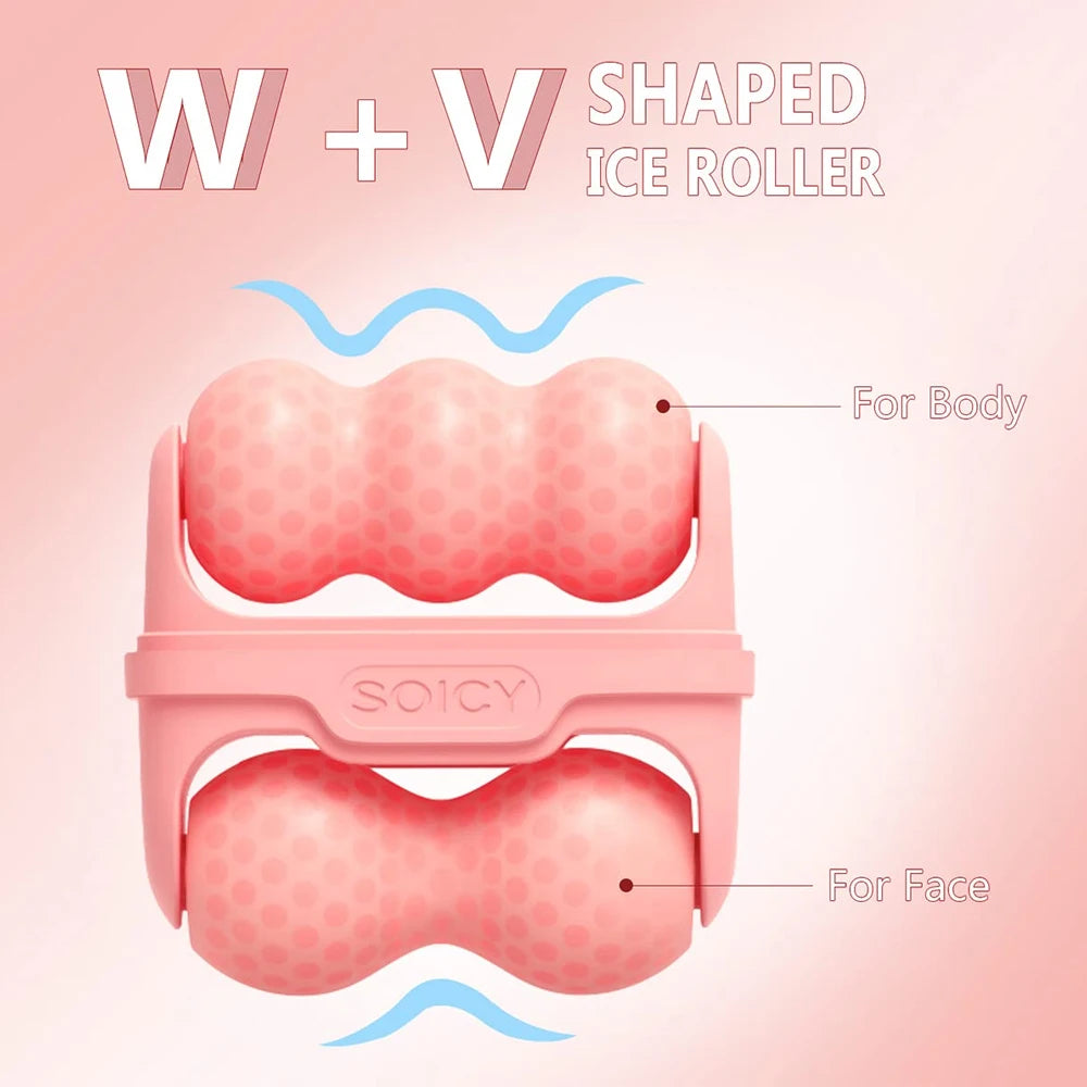 Double-Head Ice Roller Facial Massager — W & V Shape for Face, Eyes & Body