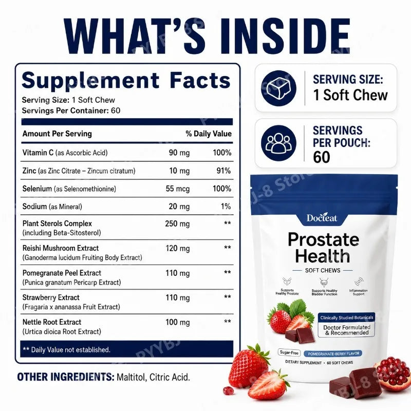Men's Daily Prostate Health Supplement | 60 Soft Chews – Pomegranate Berry