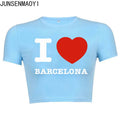 I Love Barcelona Women T Shirt Summer Harajuku Crop Top Sexy Party Clothes O Neck Cropped Navel Women Fashion T-Shirt
