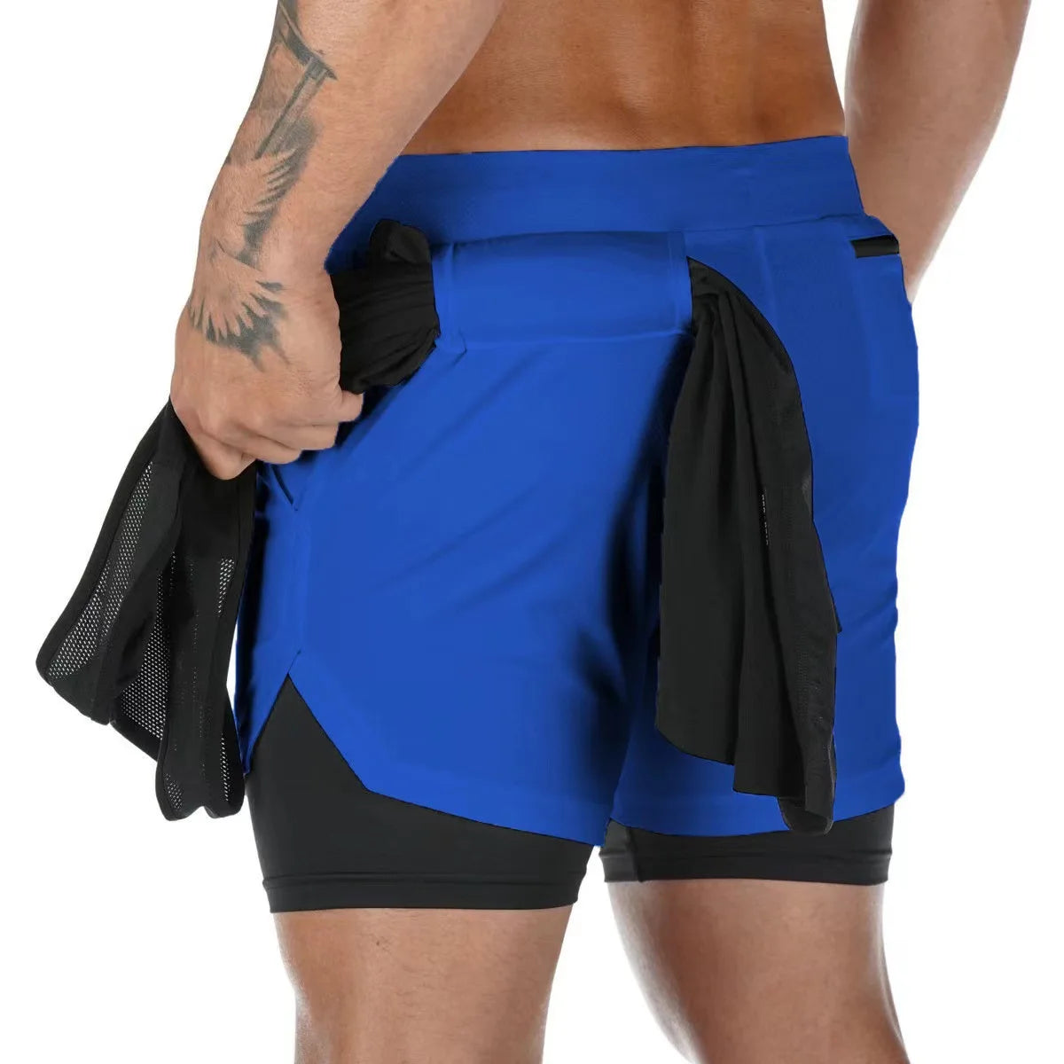 Men's Multi-Pocket Double-Layer Shorts Fitness Leisure Beach Sports Lined Tight Shorts Daily Mesh Camouflage Running Quick Dry