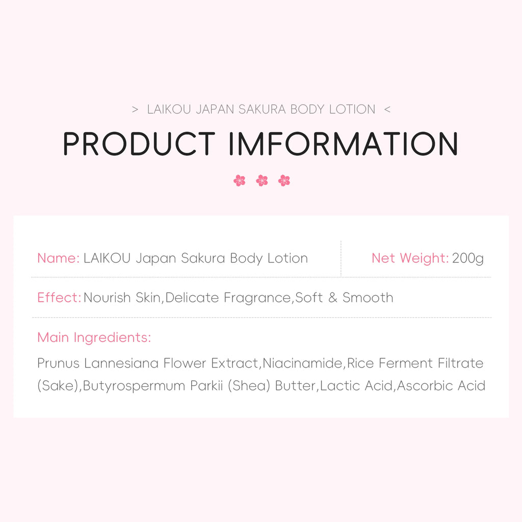 LAIKOU Japan Sakura Body Lotion Nourishing Body Moisturizer Fragrant Body Cream Soft Smooth Skin Treatment 200g