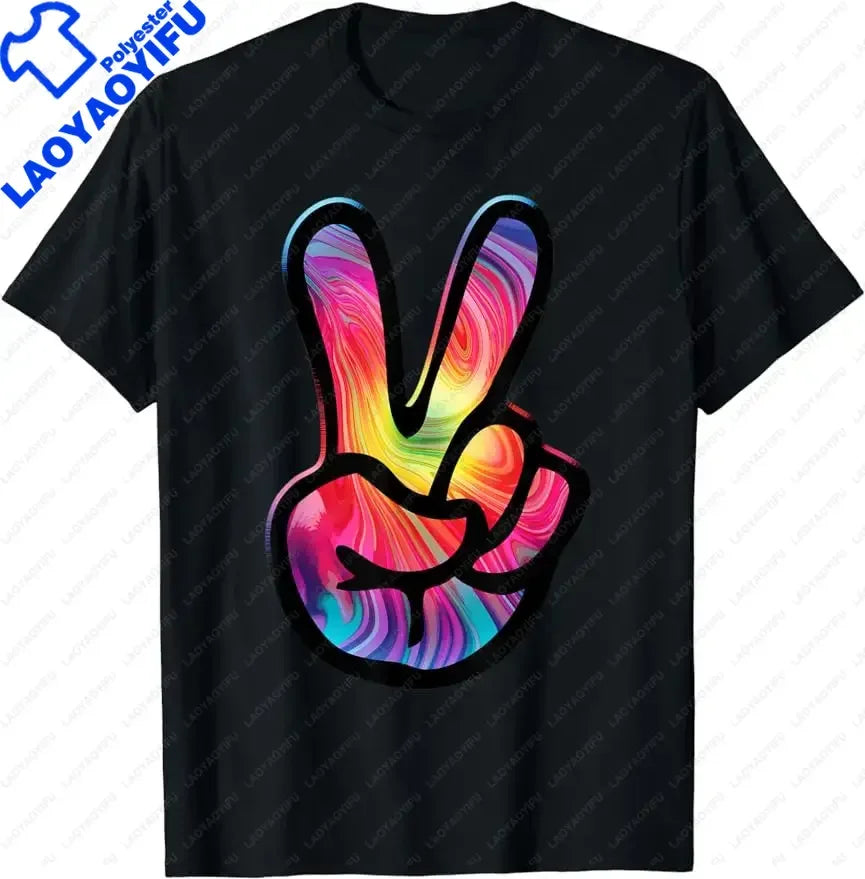 PEACE SIGN Love 60s Style Tie Dye Hippie Costume Shirt Unisex Style Shirts for Women Casual Tops Print Streetwear T-shirts
