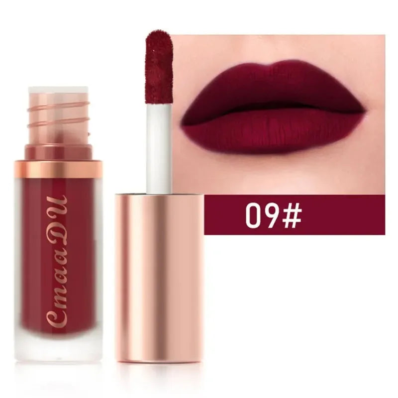 12 Colors Matte Velvet Lip Glaze Waterproof Liquid Lipstick Nude Brown Moisturizing Long Lasting Non-stick Cup Lip Gloss Makeup
