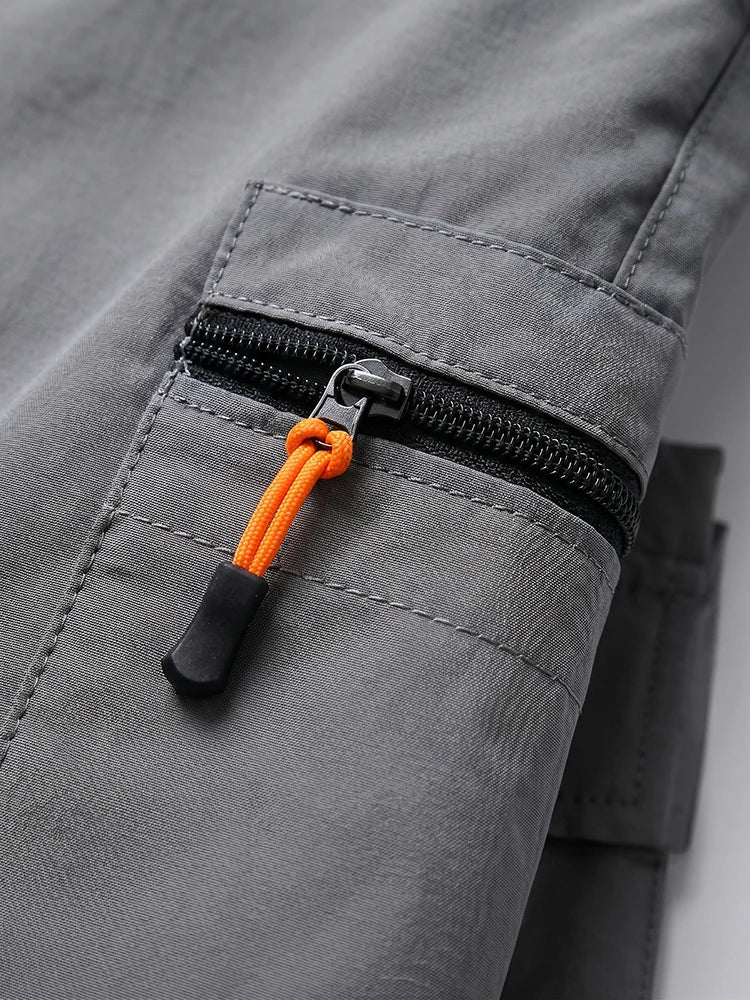 Men's Summer Quick Dry Cargo Shorts Thin Lightweight Elastic Waist with Drawstring Zipper Pockets Outdoor Hiking