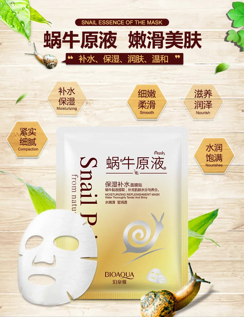 1pcs BIOAQUA Snail Moisturizing Facial Mask Anti Wrinkles Anti-Aging Smoothing Whitening Face Mask Shrinking Pore Skin Care