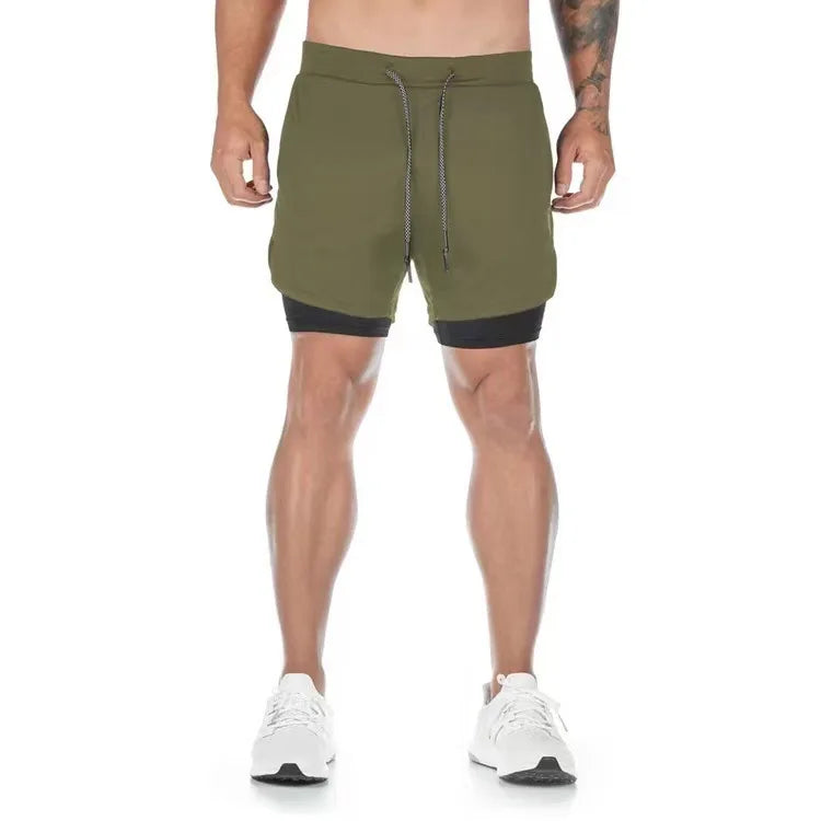 Men's Multi-Pocket Double-Layer Shorts Fitness Leisure Beach Sports Lined Tight Shorts Daily Mesh Camouflage Running Quick Dry