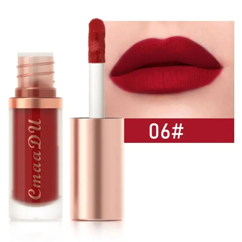 12 Colors Matte Velvet Lip Glaze Waterproof Liquid Lipstick Nude Brown Moisturizing Long Lasting Non-stick Cup Lip Gloss Makeup