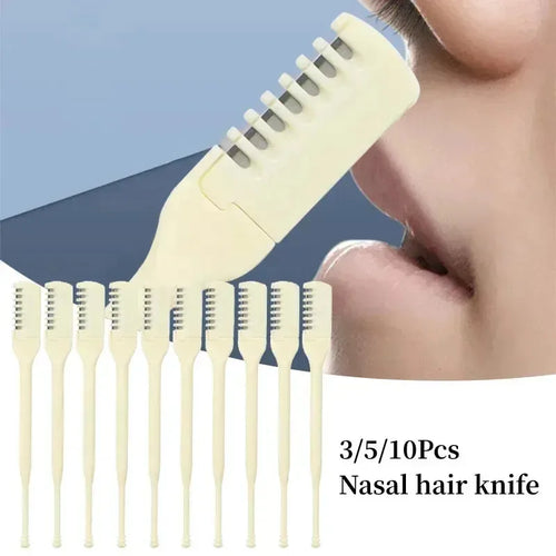 Nasal hair trimmer comb set with cream handles and multiple toothed tips