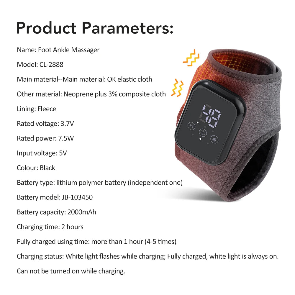 Heated ankle massager brace with black controller module and dark gray fabric