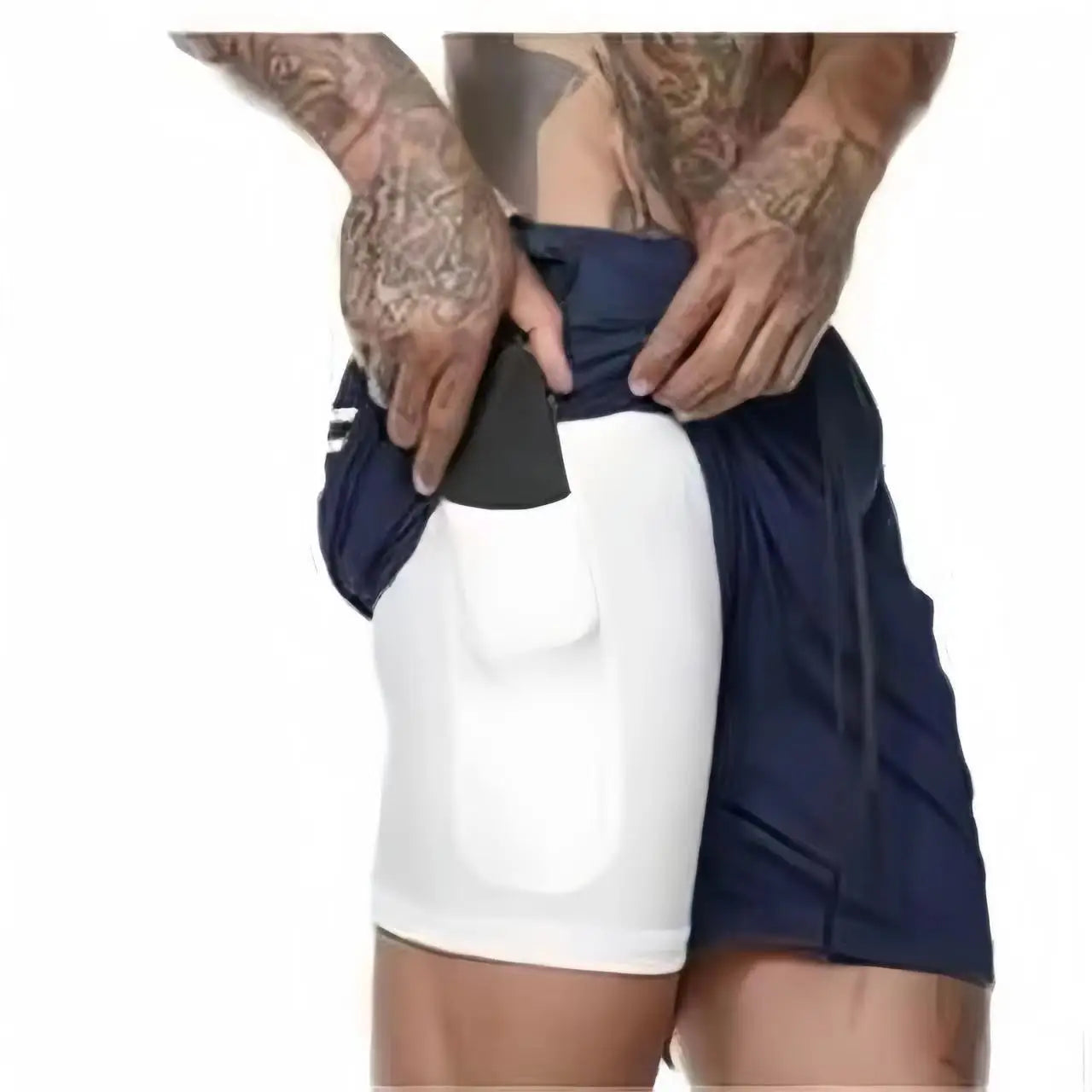 Men's Multi-Pocket Double-Layer Shorts Fitness Leisure Beach Sports Lined Tight Shorts Daily Mesh Camouflage Running Quick Dry