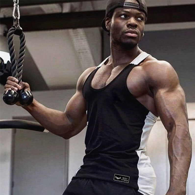 Men Solid Gym Stringer Tank Top Bodybuilding Fitness Singlets Muscle Vest Tees Sport Clothing
