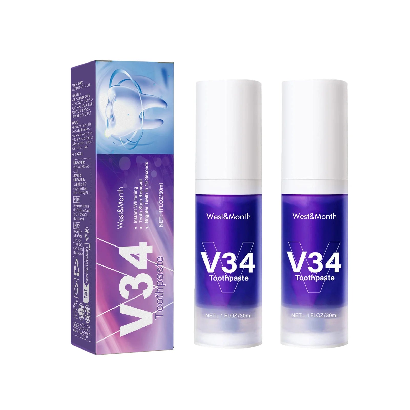 V34 Purple Toothpaste Cleaning Mousse Cleans Teeth, Protects Gums, Freshens Breath Oral Care Pump-Style Toothpaste