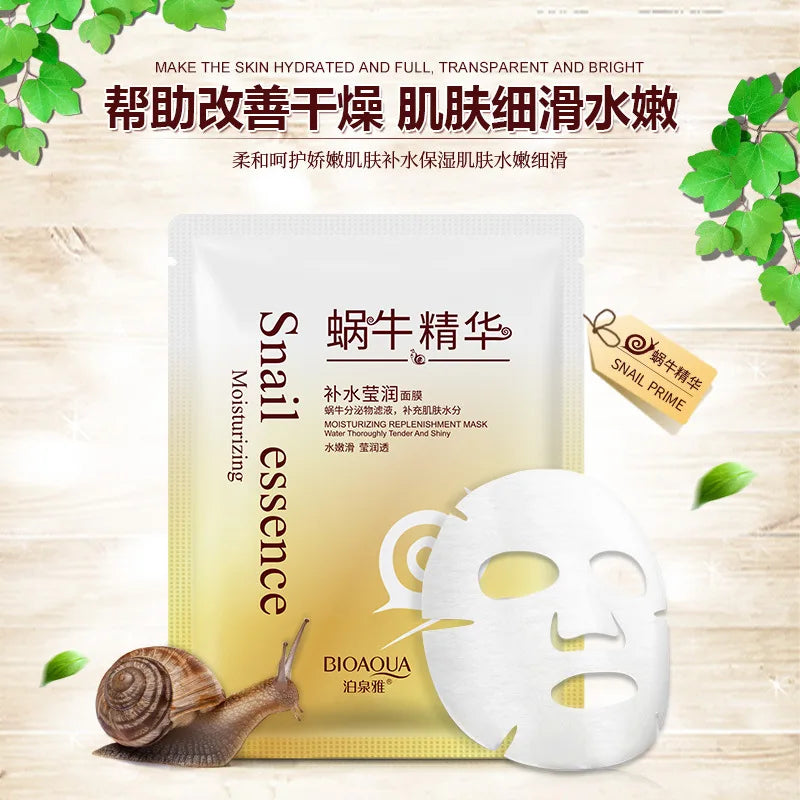 1pcs BIOAQUA Snail Moisturizing Facial Mask Anti Wrinkles Anti-Aging Smoothing Whitening Face Mask Shrinking Pore Skin Care