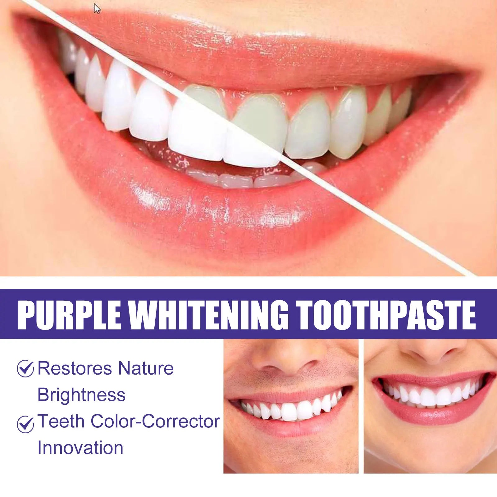 Purple Toothpaste Teeth Whitening Remove Yellow Stains Fights Tartar Fresh Breath Oral Hygiene Teeth Care Cleaning Toothpaste