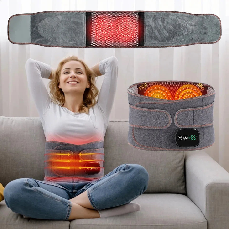 Gray infrared waist massager belt with red LED light panel and touch control display