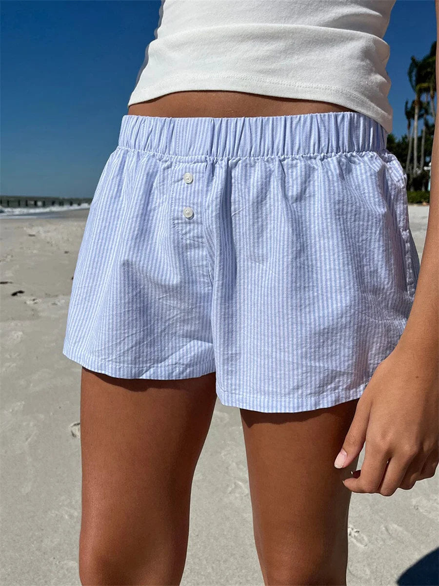 Baggy Stripe Shorts Y2k Loungwear Summer Women Casual Holidays Beach Short Pants Outfits with Pocket Plaid Pajama Short Homewear