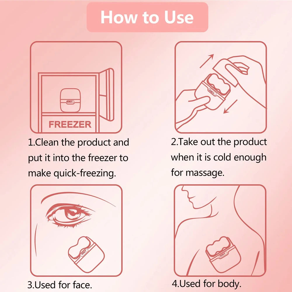 Double-Head Ice Roller Facial Massager — W & V Shape for Face, Eyes & Body
