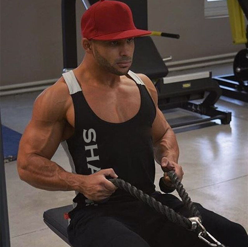 Men Solid Gym Stringer Tank Top Bodybuilding Fitness Singlets Muscle Vest Tees Sport Clothing