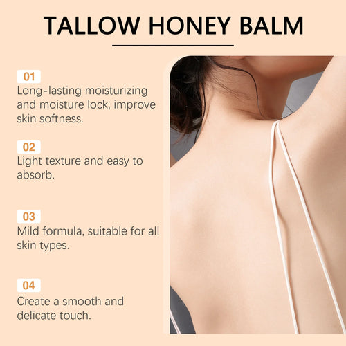Tallow honey balm being applied to neck and chest