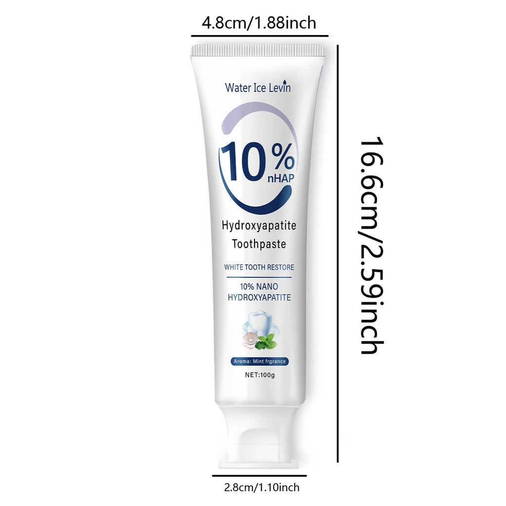 Hydroxyapatite Toothpaste Restores White Teeth. Protects Gums. Deep Cleans. Brightens Smile. Fresh Mint.