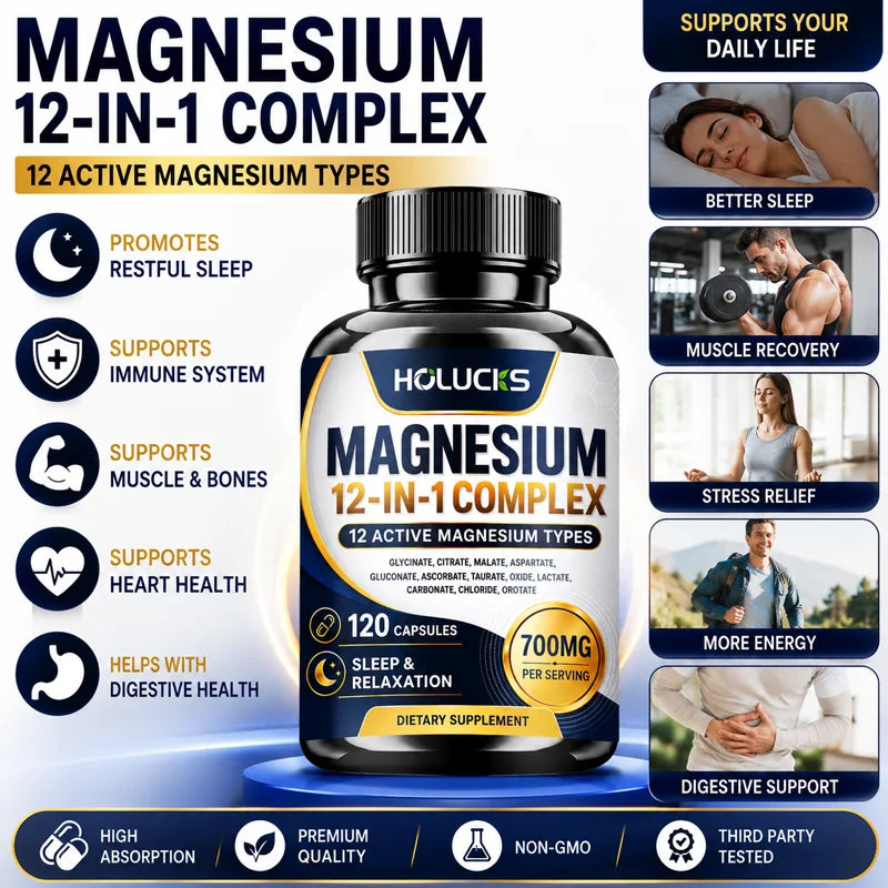 Magnesium 12-in-1 Complex | Sleep, Muscle Relaxation & Stress Relief Supplement