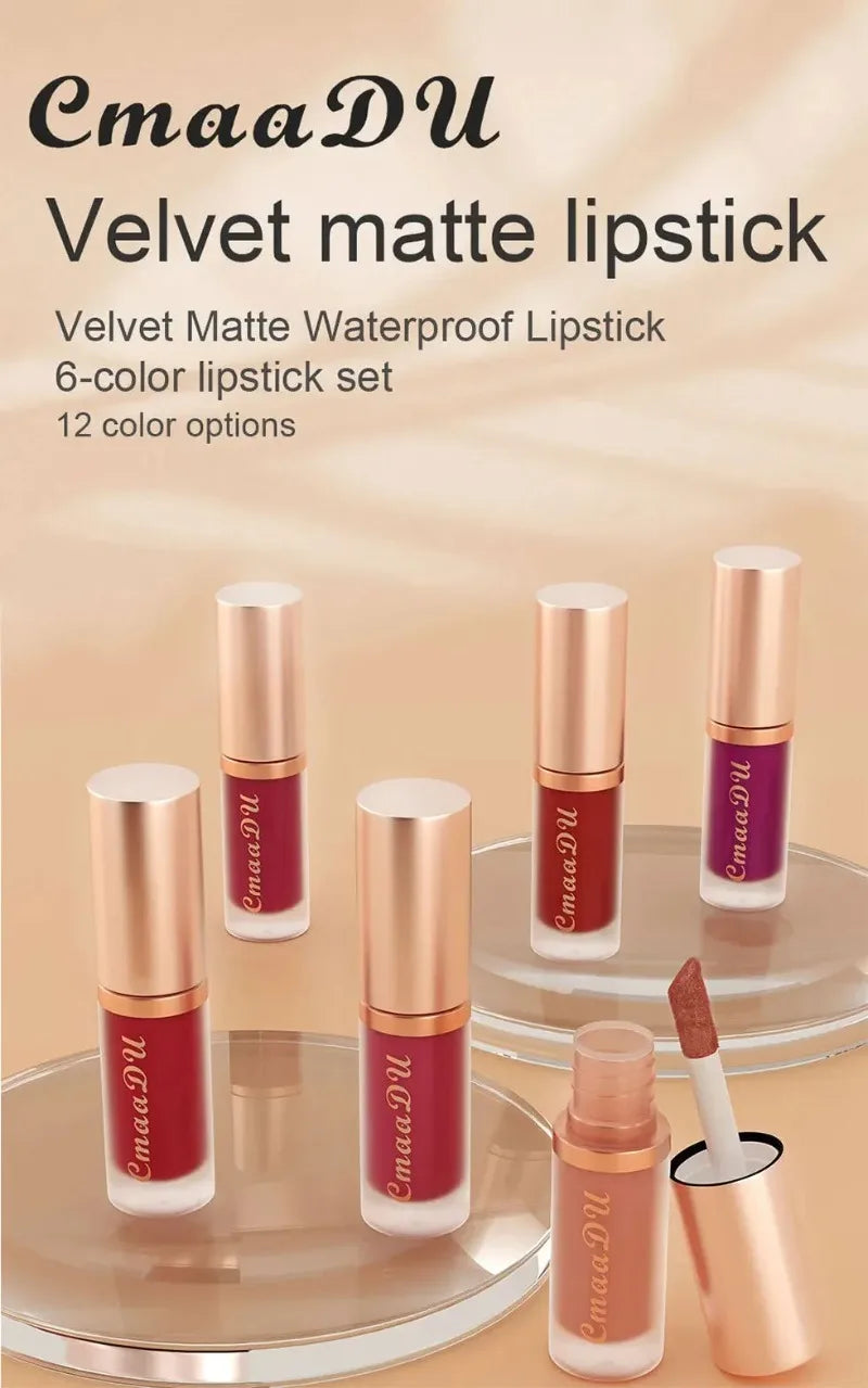 12 Colors Matte Velvet Lip Glaze Waterproof Liquid Lipstick Nude Brown Moisturizing Long Lasting Non-stick Cup Lip Gloss Makeup