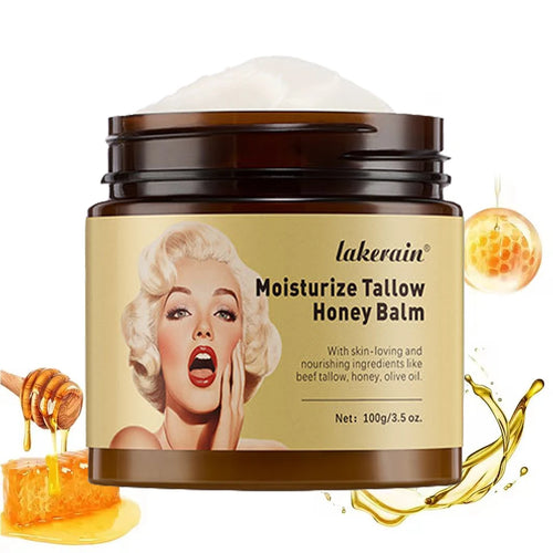 Moisturize tallow honey balm face cream jar with white balm and honey accents