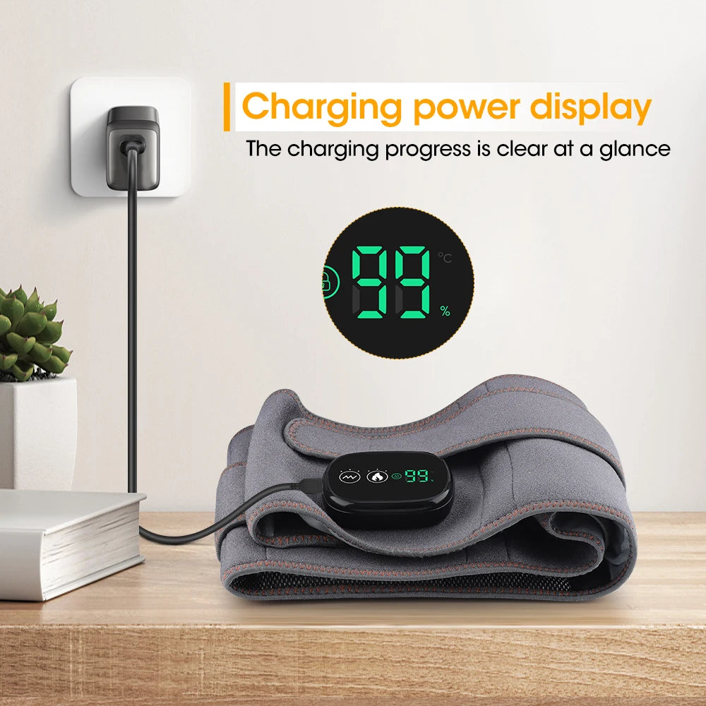 Gray heating belt with black controller and digital battery/charging power display