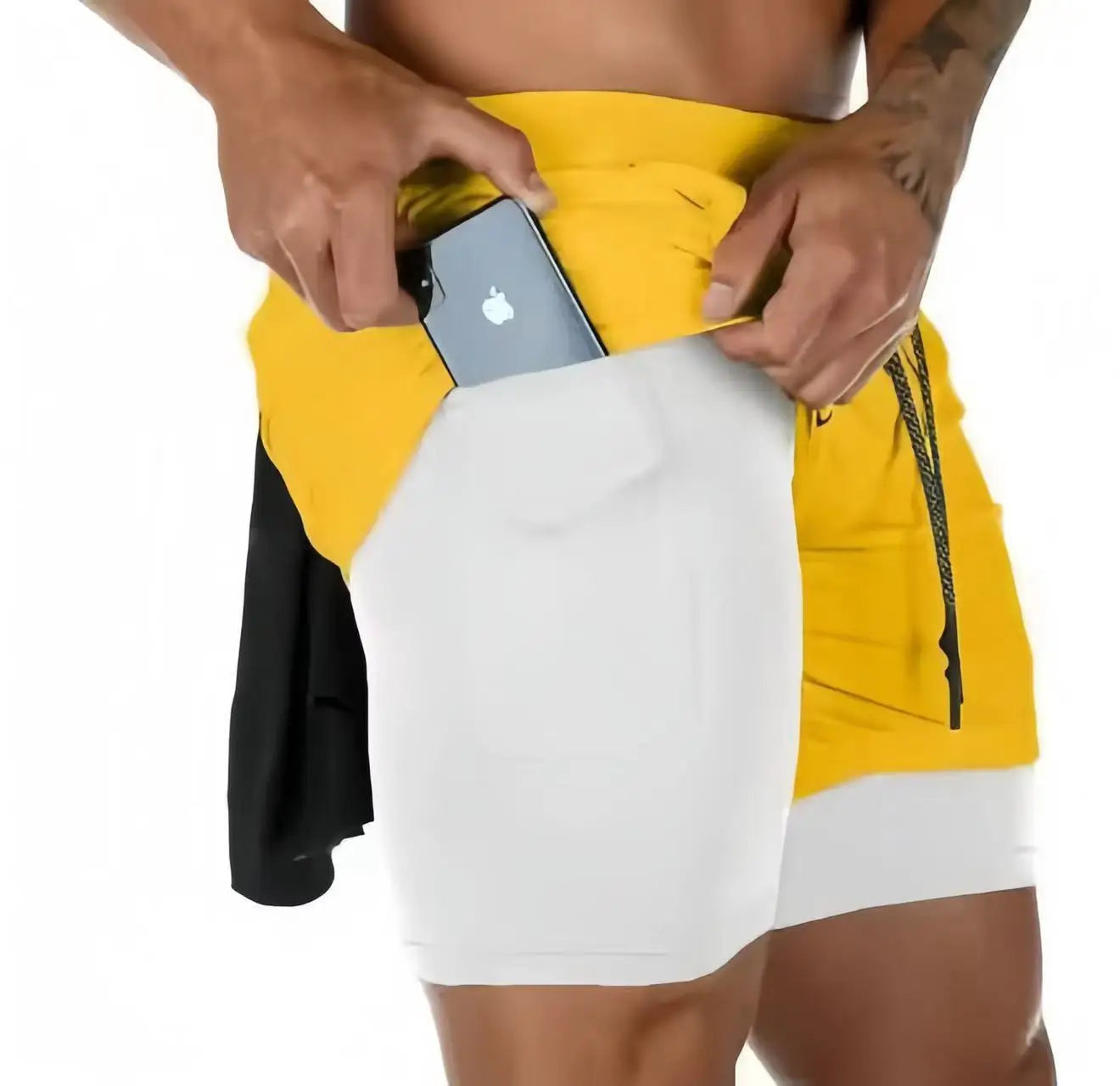 Men's Multi-Pocket Double-Layer Shorts Fitness Leisure Beach Sports Lined Tight Shorts Daily Mesh Camouflage Running Quick Dry