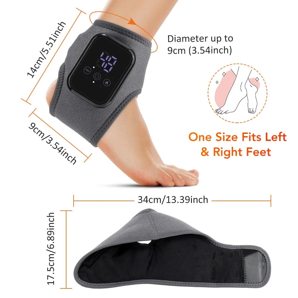 Heated ankle brace with controller module on dark gray strap for left or right feet