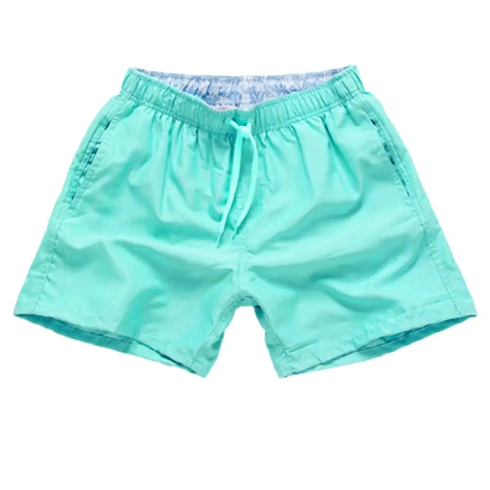 Casual Solid Color Summer Beach Shorts  Men's Drawstring Swimming Trunks