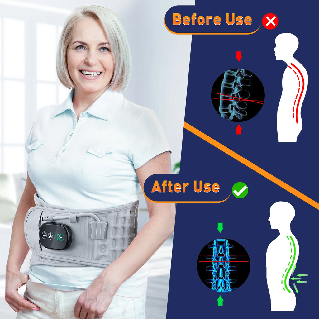 Infrared heating waist massager belt with controller, worn around lower back on person