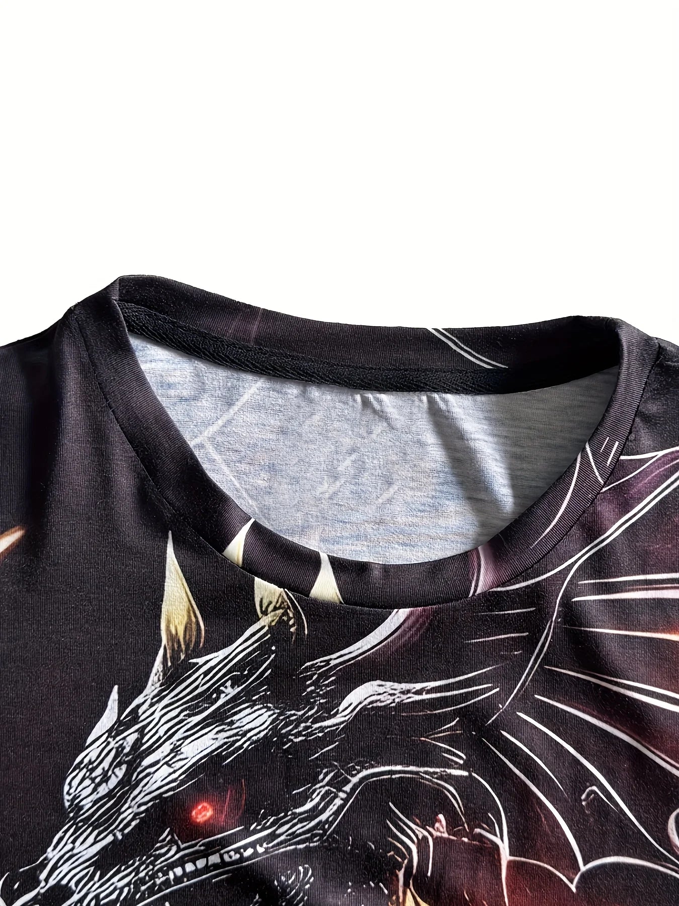 Mens Dragon Print Cotton Blend T-shirt - Stylish Crew Neck Comfortable & Breathable for Summer