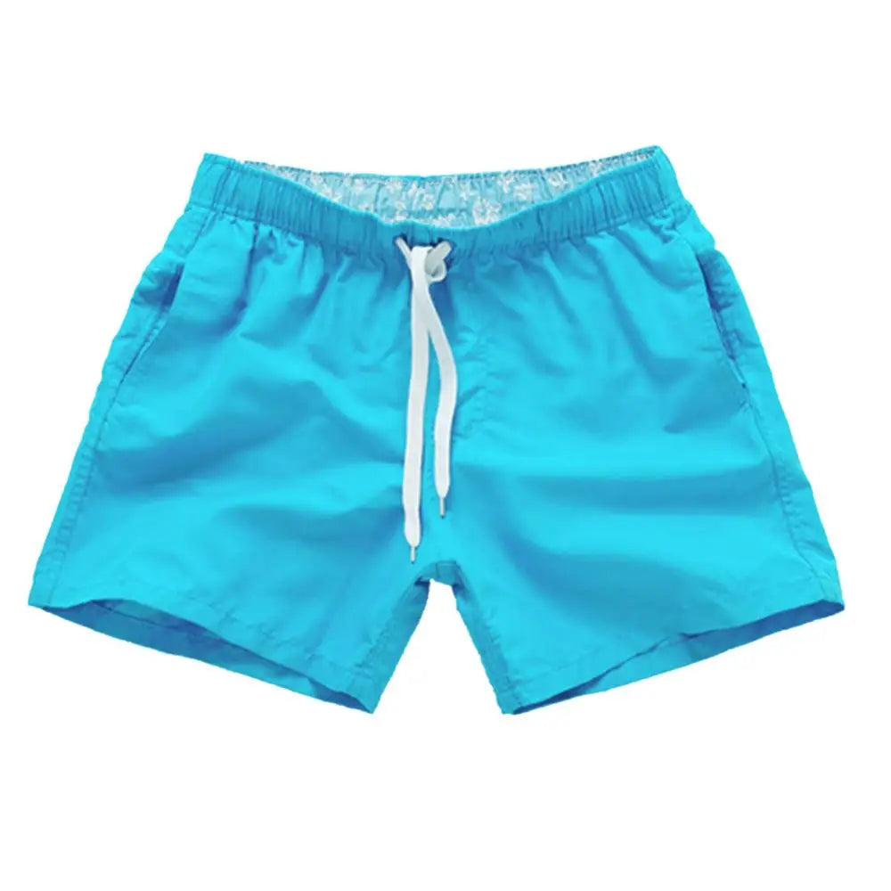 Casual Solid Color Summer Beach Shorts  Men's Drawstring Swimming Trunks