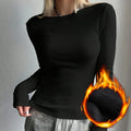 Women's black O neck T-shirt Slim Women T-shirt Long-sleeved for Female Thin White Tops Woman Tees Shirt
