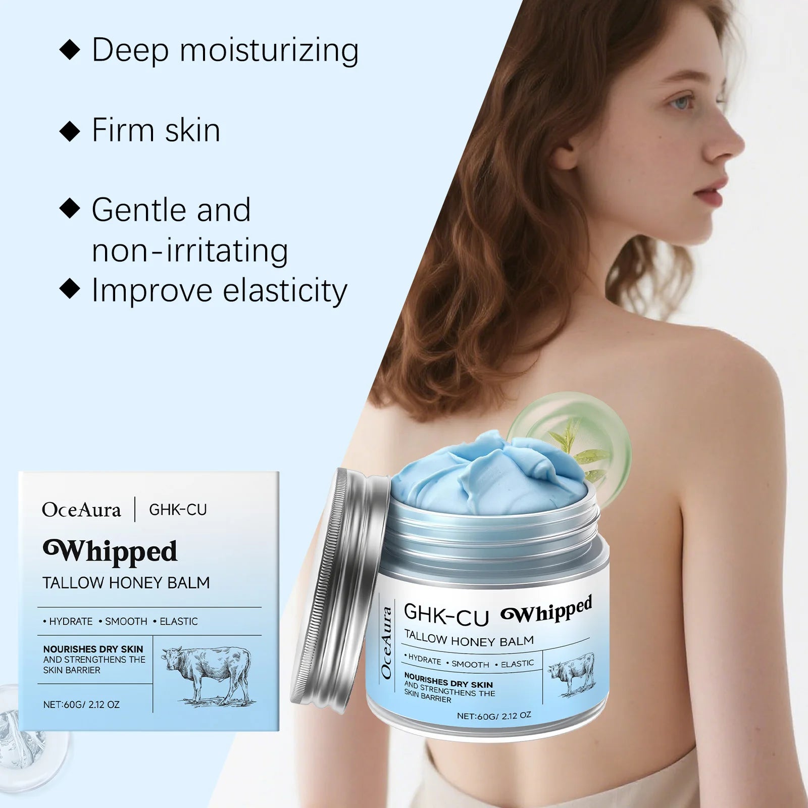 60g Beef Tallow Honey Balm Repair Moisturizer For Mature Dry Sensitive Skin Brightening Even Skin Whipped Tallow Honey Cream