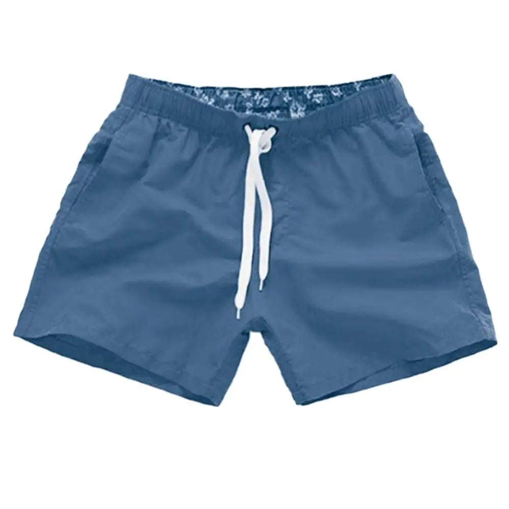 Casual Solid Color Summer Beach Shorts  Men's Drawstring Swimming Trunks