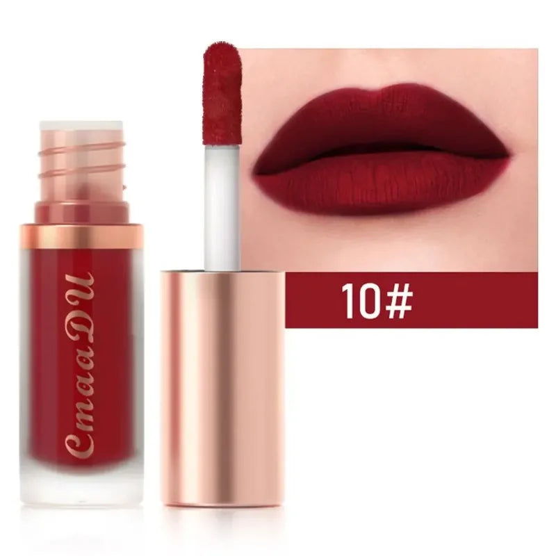 12 Colors Matte Velvet Lip Glaze Waterproof Liquid Lipstick Nude Brown Moisturizing Long Lasting Non-stick Cup Lip Gloss Makeup