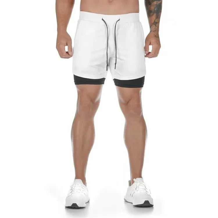 Men's Multi-Pocket Double-Layer Shorts Fitness Leisure Beach Sports Lined Tight Shorts Daily Mesh Camouflage Running Quick Dry